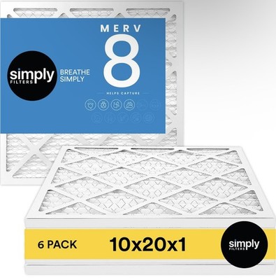 Simply 10x20x1 Air Filter, MERV 8, 6 Pack, For Home AC Furnace & HVAC Actual ...