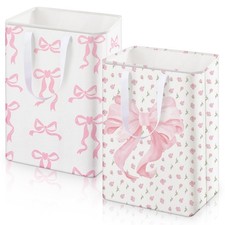 Reallnaive 2 Pack Pink Bow Large Laundry Baskets, Bow Laundry Hamper with Han...