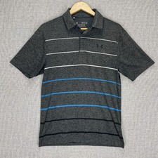 Under Armour The Playoff Polo Shirt Men  s S Gray Stripe Golf Performance Casual
