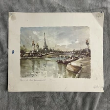 Paris Le Pont Alexandre III Vintage Watercolor Print Lucien Delarue France Art