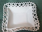 Vintage Atterbury Dancing Sailors Square Footed Milk Glass Bowl Dish Lace