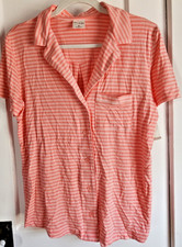 NWT SOMA size M stripe cool nights short sleeve Notch collar pajama top