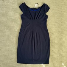 Tahari Women's Dress Size 14, Navy Blue Gathered Satin Lined, Cap Sleeve