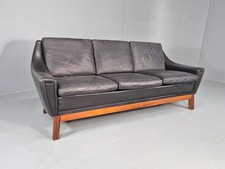 Vintage Mid Century 3 Seater Sofa Black Leather Danish 1960s Retro EB10403
