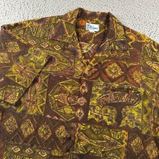 Tohki Hawaii Shirt Mens M Vintage 60's Hawaiian Camp Barkcloth Brown Olive Tiki