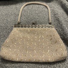 Handmade Beaded Evening Purse White Cocktail Mid Century Filigree Hong Kong