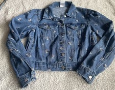 Disney Parks Minnie Mouse Denim Jacket Womens Small Face All Over Print