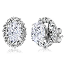 925 Sterling Silver White Moissanite Stud Earrings with Removable Jackets For