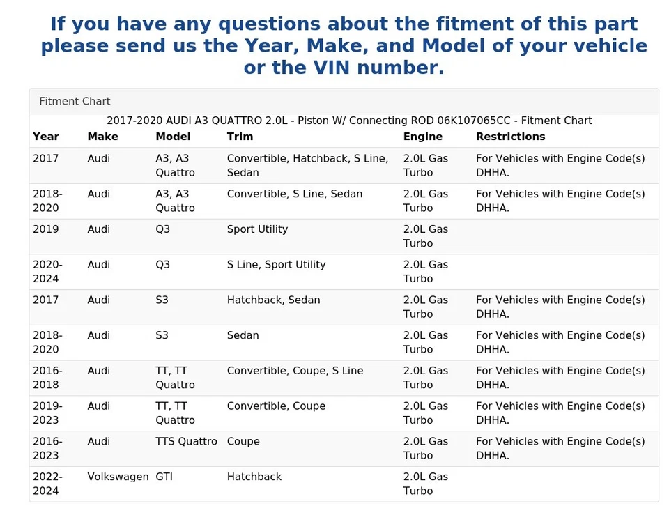 AUDI A3 QUATTRO 2017-2020 2,0 L - pistón con varilla de conexión 06K107065CC Foto 4 de 4
