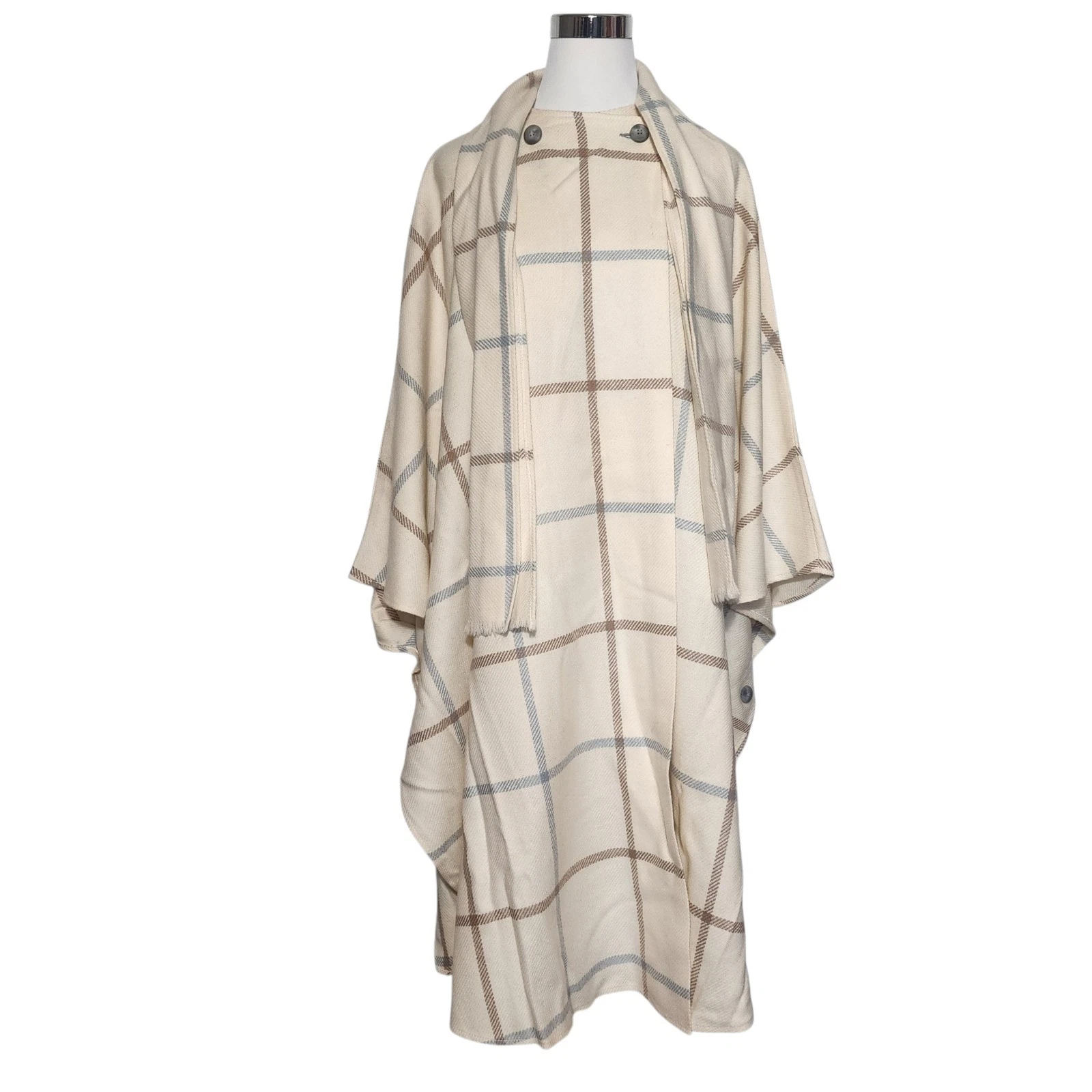 Avoca Collection Ireland Sz L-XL Plaid Pure Wool Scarf Poncho Cape Jacket EUC!