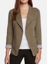 Matty M Olive Green Striped Cuffed Knit Cotton Draped Blazer Jacket Large New