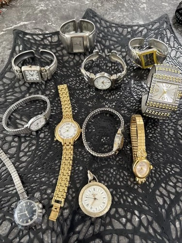 Vintage & Modern Lot Of 11 Watches Various Brands Non-Working Timex Waltham