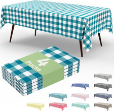 4 Packs Buffalo Disposable Table Cloth, 54 x 108 Inch Waterproof Plastic Tablecl