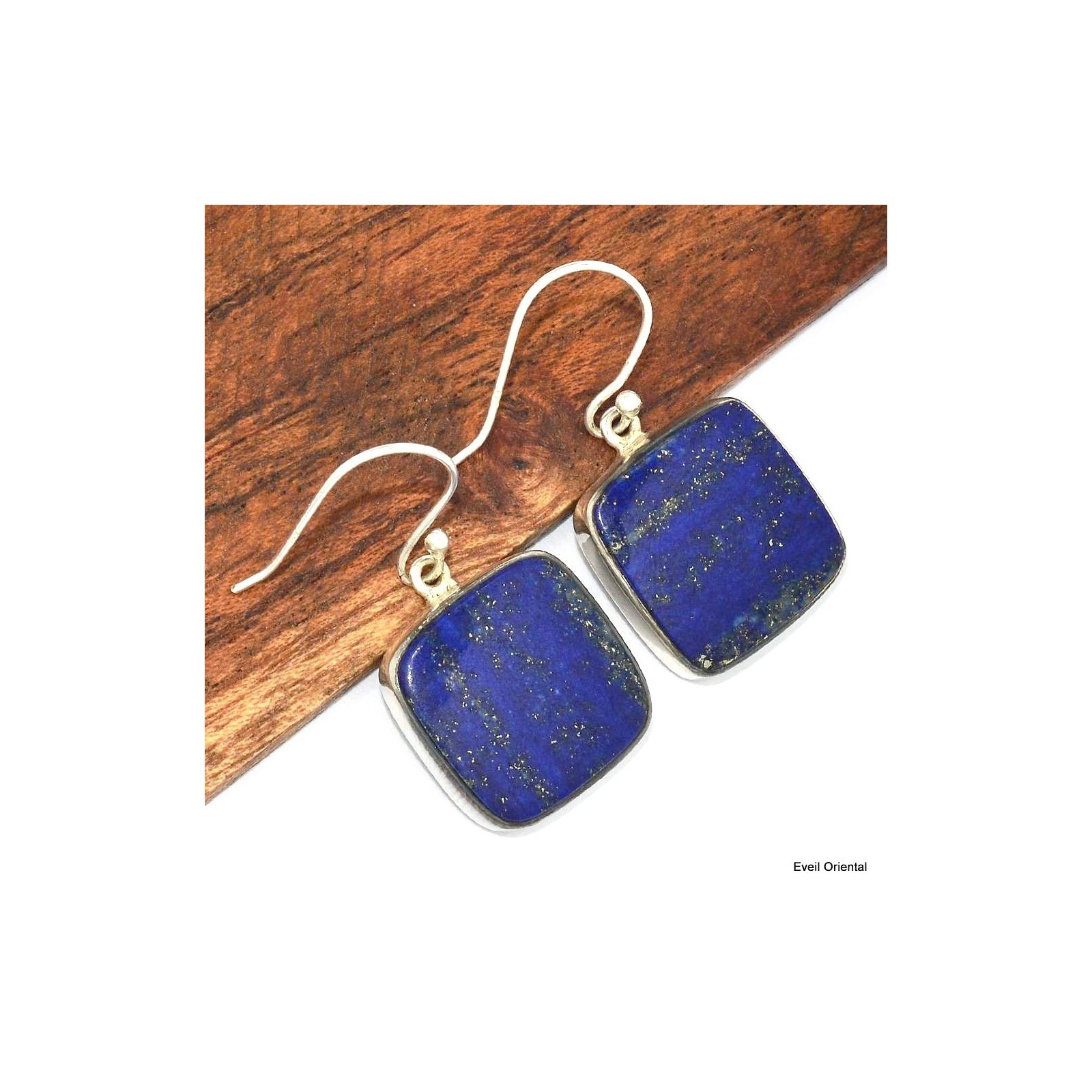 Boucles d'oreilles Lapis lazuli pierre naturelle carrée bleue KC79.3