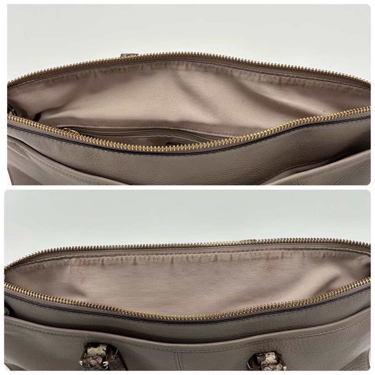 COACH Tote Bag Python Pattern Leather Beige F3588… - image 11