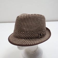 STETSON Fedora Hat Men's Medium Brown Beige Houndstooth Classic Trilby