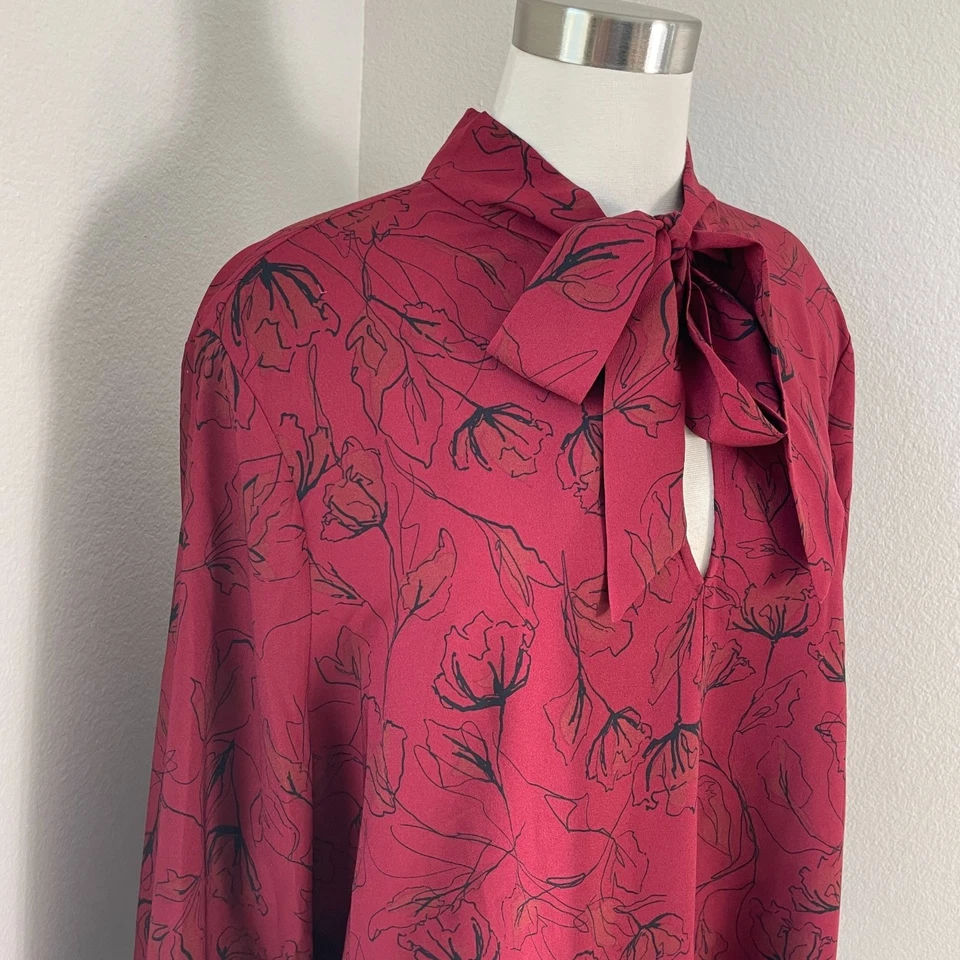 Nordstrom женщин плюс 3 X красный цветочный галстук блузка с длинным рукавом рубашка Топ - Изображение 2 из 4