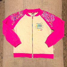 JoJo Siwa Girls Full Zip Sweatshirt Pink/Ivory Sequin Unicorn Colorblock 10-12
