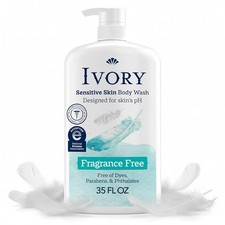 Ivory Sensitive Body Wash, Fragrance-Free, Designed for the Whole Family, Gentle