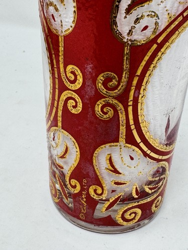 3 Vintage MCM Culver Signed Gold and Red Regal Scroll Circle Tumbler Glasses Bar - Picture 11 of 18