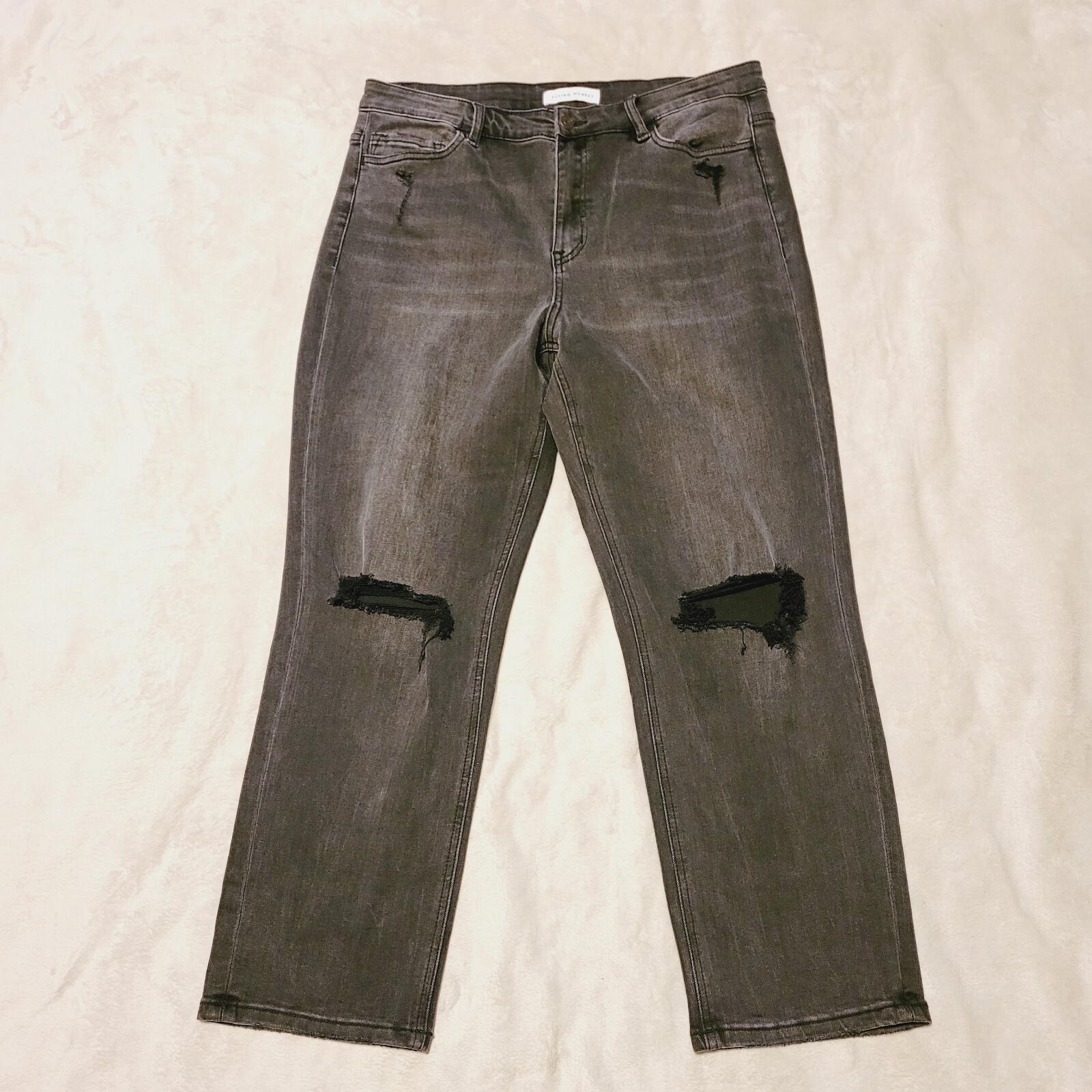 Flying Monkey Jeans Womens Size 32 Stretch Distressed Crop Boyfriend Black Denim