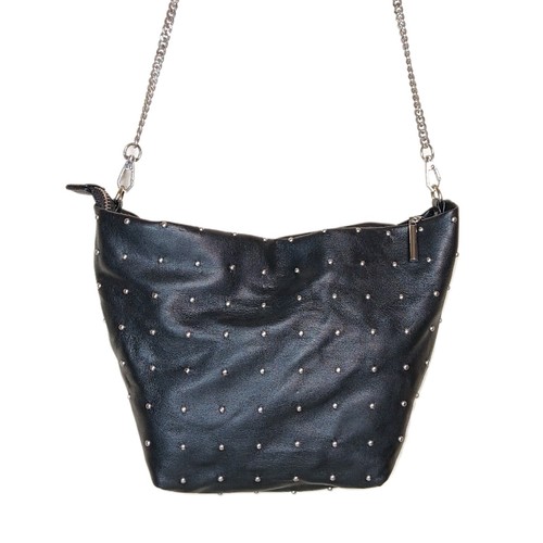 Zara Studded Rocker Crossbody Bag Black Faux Leather Silver Chain Shoulder Bag