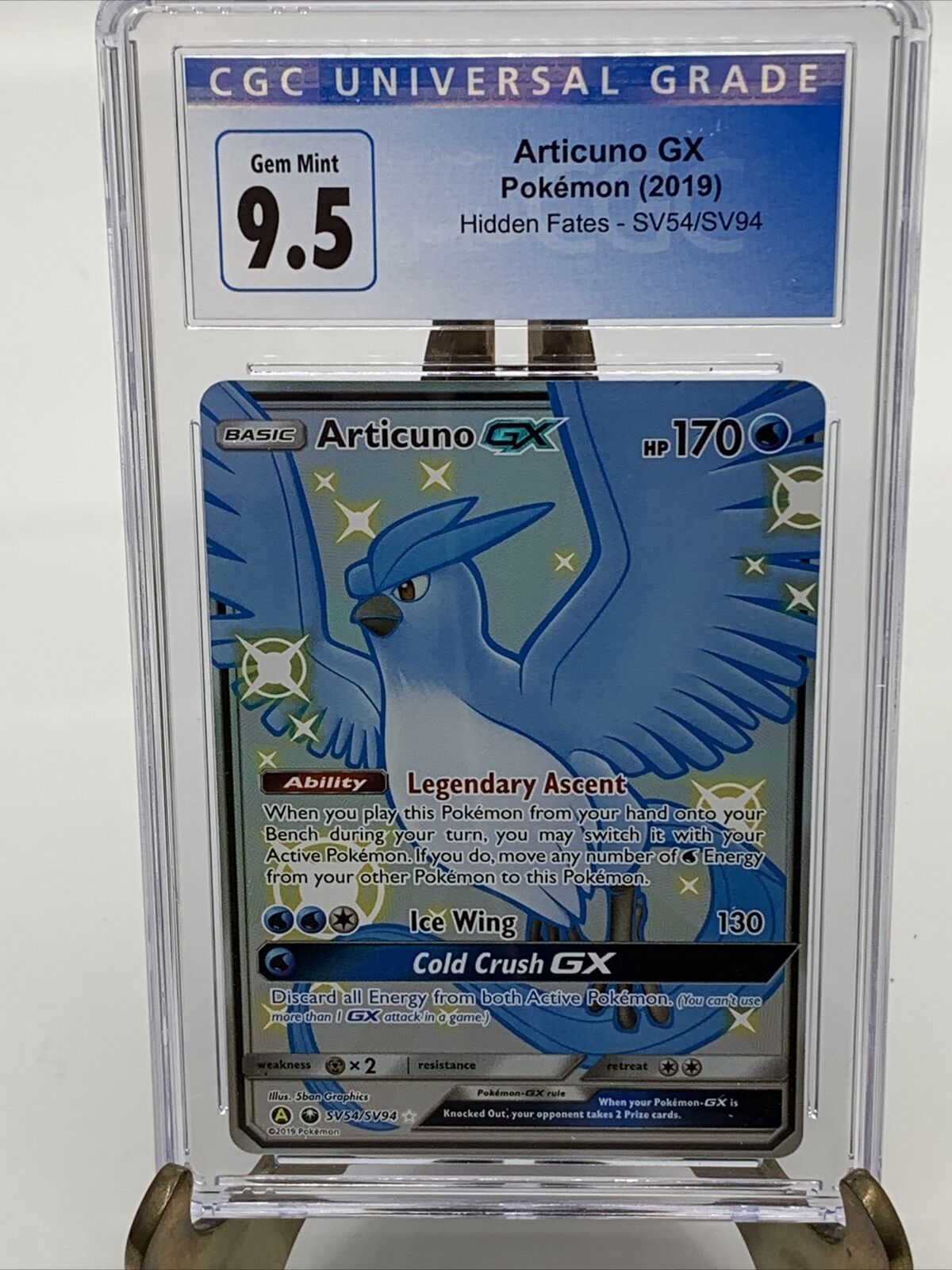 CGC 9.5 GEM MINT Articuno GX Full Art Hidden Fates Pokemon Card SV54/SV94