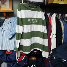 Vintage 90s Guess Originals Striped Long Sleeve Embroidered Spell Out Shirt Mens