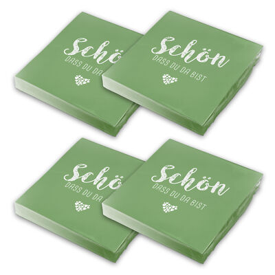 itenga 80x Servietten Schön dass du da bist Salbei grün Hochzeit Kommunion Taufe