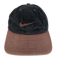 Vtg 90s Nike Center Swoosh Hat Check Logo Rap Hip Hop Baseball Chocolate Brn Cap