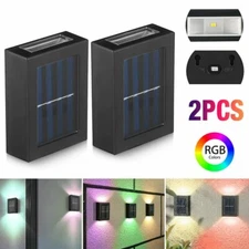 2X Solar LED Deck Lights 2-LED Multicolour Garden Pathway Stairs Step Fence Lamp