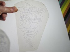 vtg 1960s Tattoo Flash acetate stencil Large Vertical Asian Dragon signed v2 DR2