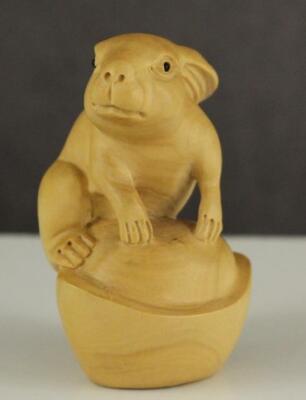 Vintage Carved Japanese Art Hand Carved Boxwood Katabori BUNNY RABBIT 2.75''