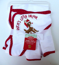 Christmas Rudolph The Red Nosed Reindeer Baby Hooded Towel & Washcloth Set New
