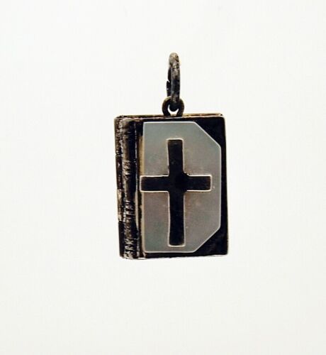 Vintage Sterling JMF Co. Lord's Prayer MOP Cross Book Pendant - Picture 1 of 3