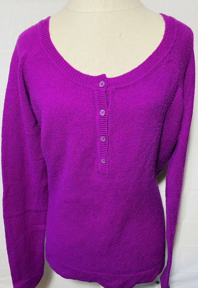 Suéter tejido Rt 66 para mujer talla XL tejido púrpura botón Qt Foto 2 de 4