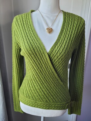 Jones Wear Jeans Lime Green Sweater Cable Knit Sz M