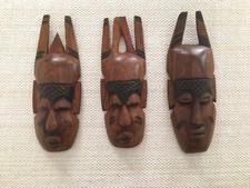Lot 3 INDONESIAN BALI HANDCRAFTED WOODEN WOOD Tiki FACE MASK ART WALL HAWAIIAN