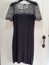 Oasis Black Jersey And Lace Thigh Length Dress (Size S/8)