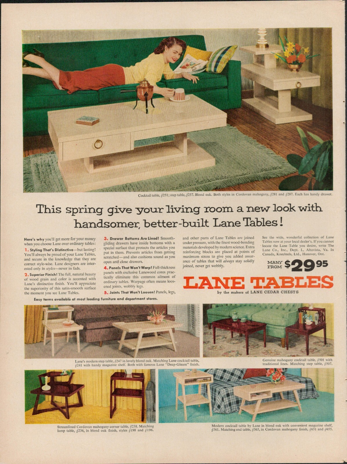 1954 Lane Tables Furniture Living Room Vintage Print Ad Coffee Couch Pillow  USa | eBay