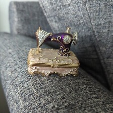 Enamel Sewing Machine Trinket Box