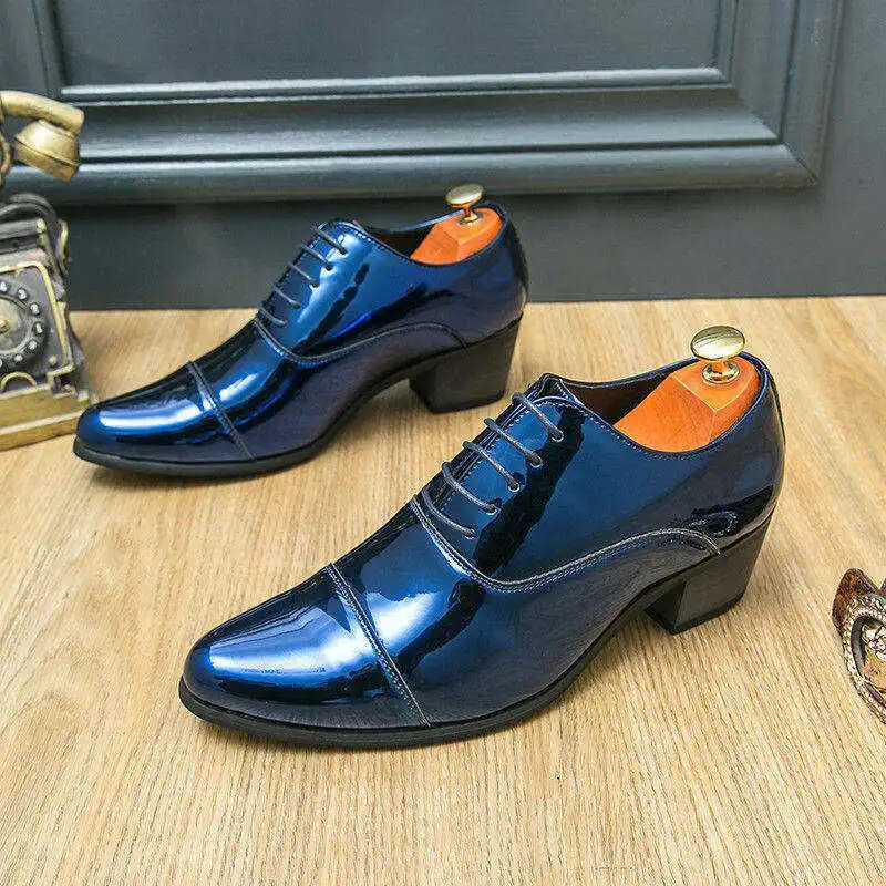 Men Wedding Shoes Lace Up Business Dress Shoes Patent Leather High