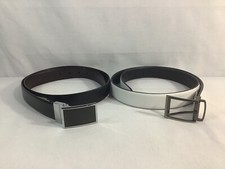 Lot Of 2 Men  s Leather Belts Brown/Black  White/Black Size 44/110
