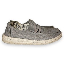 Hey Dude Wendy Linen Slip-On Womens Comfy Shoes Iron Gray White Size 7 / 38 EU