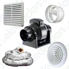 Manrose MF100T In-Line Extractor Fan with Timer 100mm/4" Grille / Duct Options