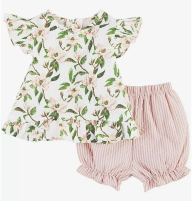 Mud Pie Baby Girls Pink Seersucker Magnolia 2 Piece Short Set Size M (2T-3T)