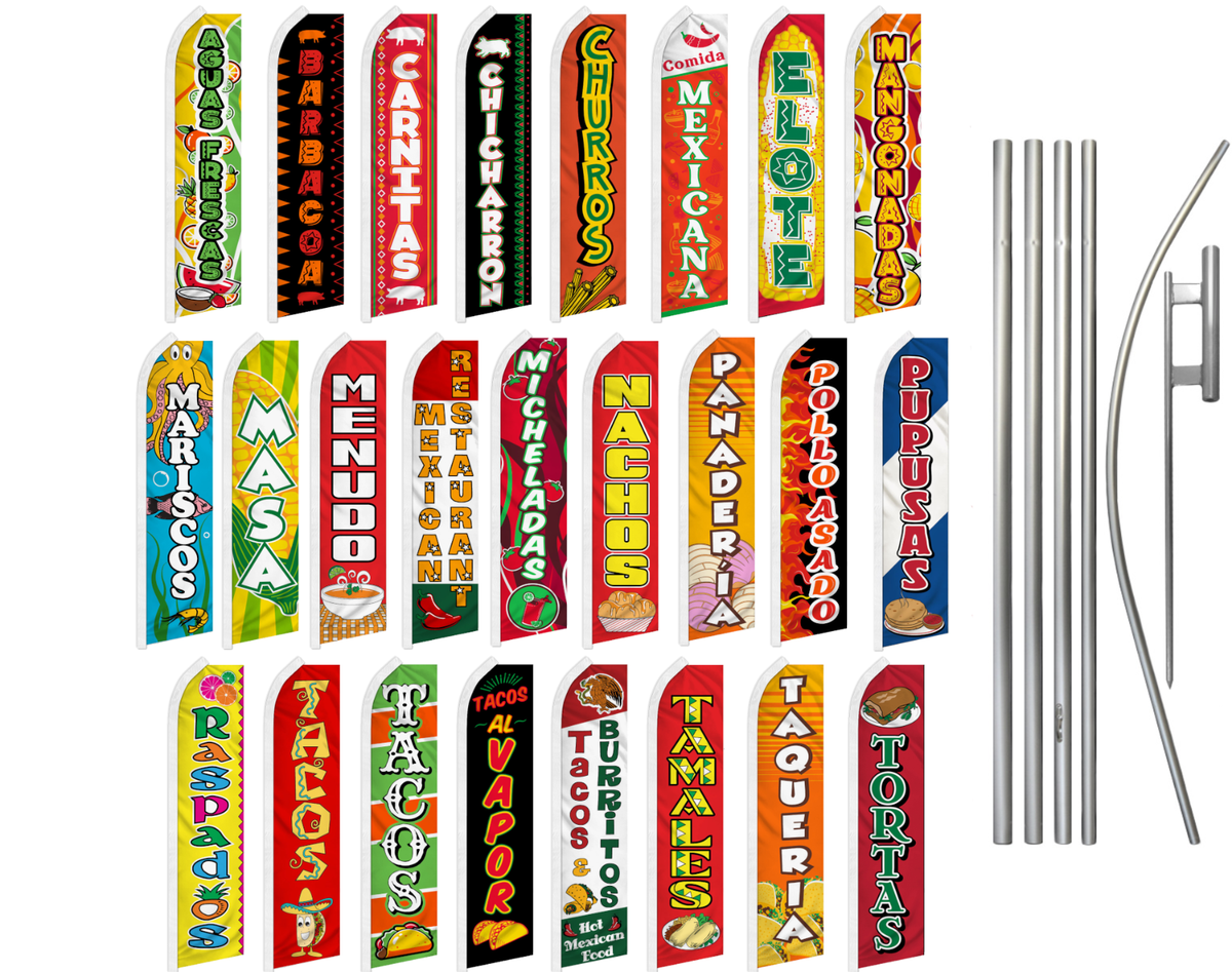 Mariscos Seafood Feather Banner - 12ft Replacement Flag For Restaurant Advertising