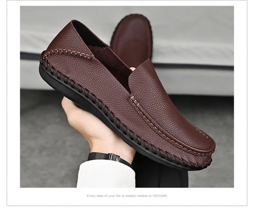Men's Genuine Leather Slip on Flats Casual Shoes Handmade Loafer Driving Shoes - Picture 17 of 22