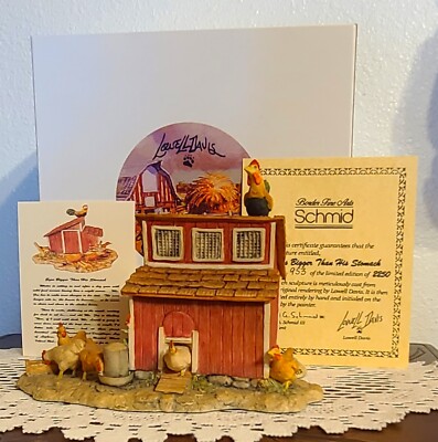 Lowell Davis ''Eyes Bigger Than His Stomach '' Figurine Fox Chickens Hen House...