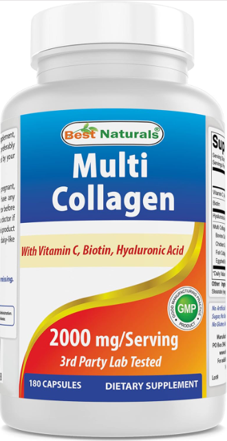 Collagen Peptides Pills 2000mg Hydrolyzed Collagen Capsules (Types I,II,III,V,X)
